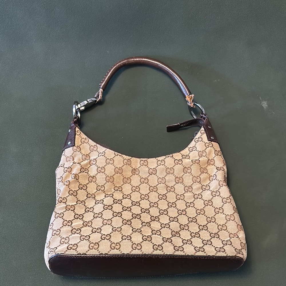 Gucci Tan and Brown Monogram Shoulder Bag